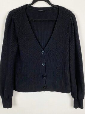 Talbots Black Button Up V-Neck Long Sleeve Cardigan Womens S Classic Minimalist